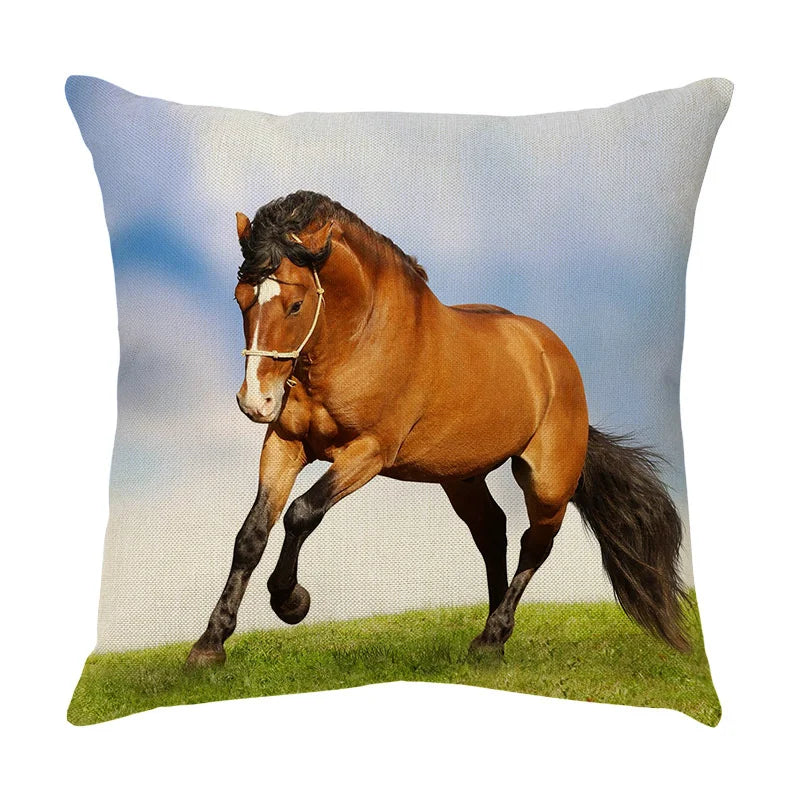 DecorBites™ Galloping Horse Pillowcase: Wild Horse Print Linen Cushion Cover for Home Decoration