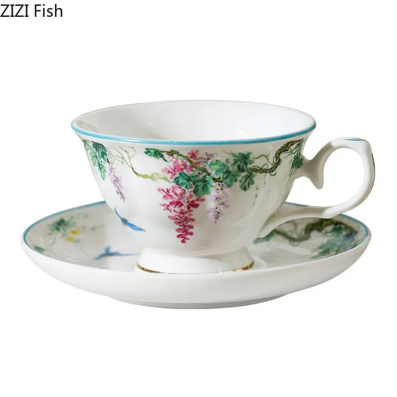 DecorBites™ Green Willow Porcelain Tea Cup & Saucer Set - Elegant Tableware and Coffee Mug