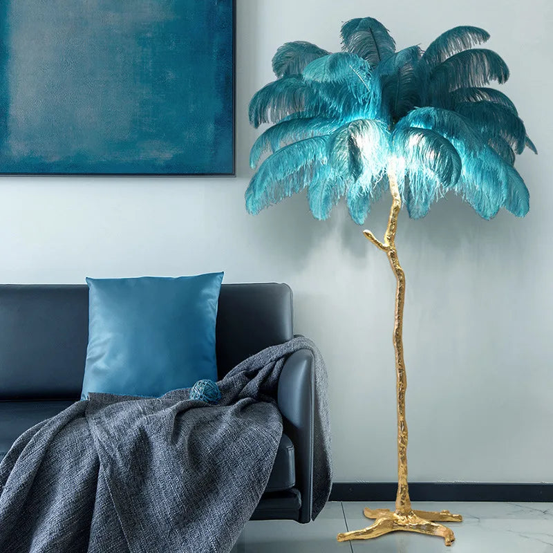 DecorBites™ Elegant Feather Floor Lamp with Adjustable Bulbs for Stylish Home Decor
