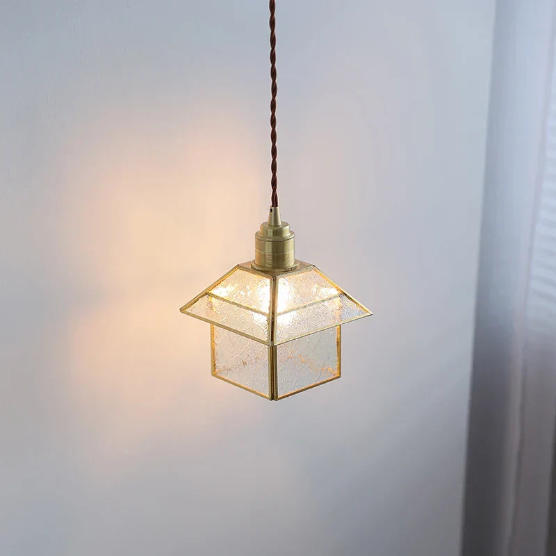 DecorBites™ Cube Glass LED Pendant Light: Modern Copper Hanging Lamp for Bedroom, Restaurant, Hallway