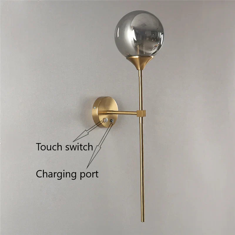 DecorBites™ Golden Glass Ball LED Wall Lamps with Touch Switch, Modern Nordic Decor Lighting