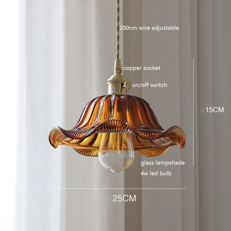DecorBites™ Green Glass LED Pendant Lamp with Copper Wood Handle for Modern Nordic Home Decor