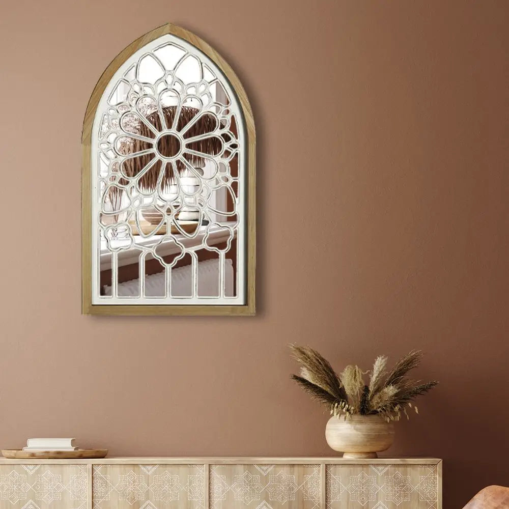DecorBites™ Gothic Rose Window Carved Mirror for Wall Decor in Living Room or Bedroom