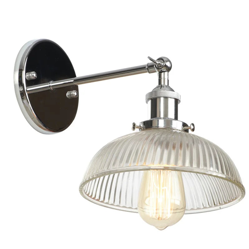 Industrial chrome clear glass wall sconce stairway ribbed light fixture