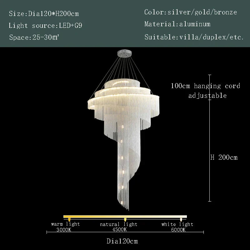 DecorBites™ Gold Tassel LED Chandelier for High Ceilings - Elegant Home Decor Lighting