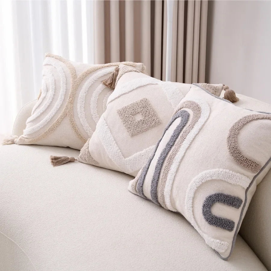 DecorBites™ Geometric Tufted Beige Gray Cushion Cover Nordic Style for Modern Decor