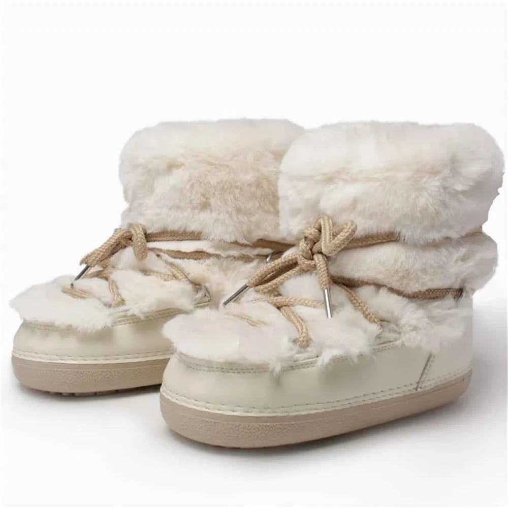 Faux Fox Fur Snow Boots Furry Warm Cotton Boots Female Outdoor Ski Boots