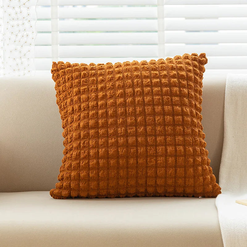 DecorBites™ Cream Style Elastic Puff Plaid Cushion Cover 45*45CM Home Decor