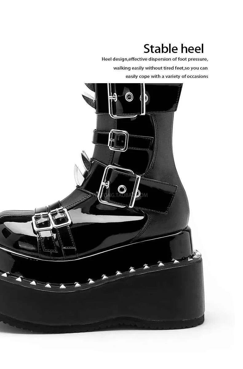 Spike Rivet Platform Motorcycle Boots Punk Style