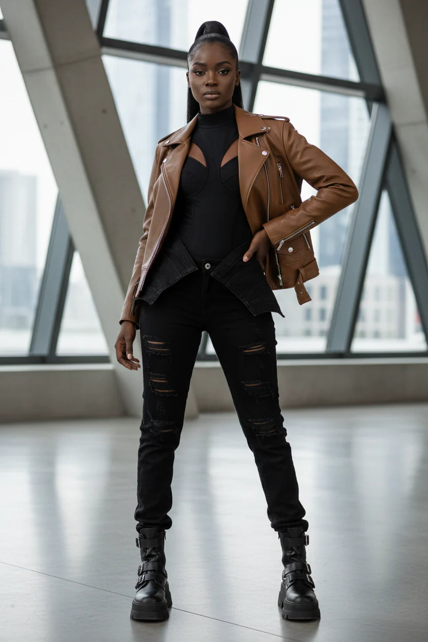 Unisex Oversized Button-down PU Leather Coat with Multiple Zippers Polo Jacket, with Many Zippers