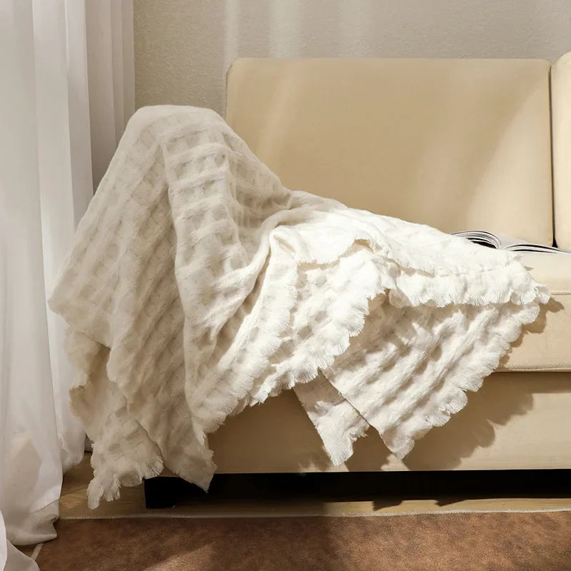 DecorBites™ Knitted Waffle Blanket Throw - Multi-Season Sofa Cover, Bedspread, and Nap Bed End Towel