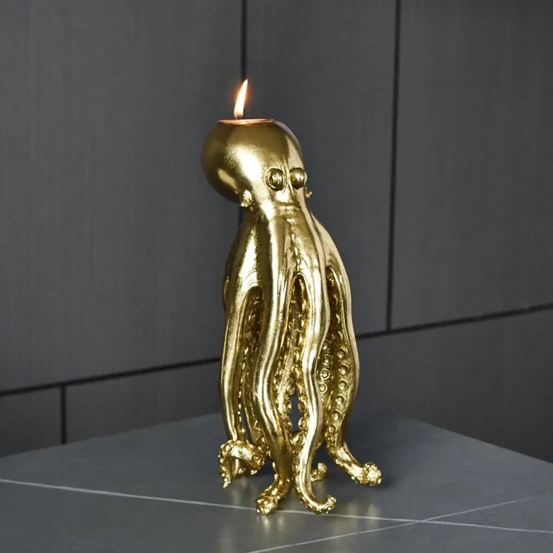 DecorBites™ Golden Octopus Sculpture Candle Holder Candelabrum for Home Decoration