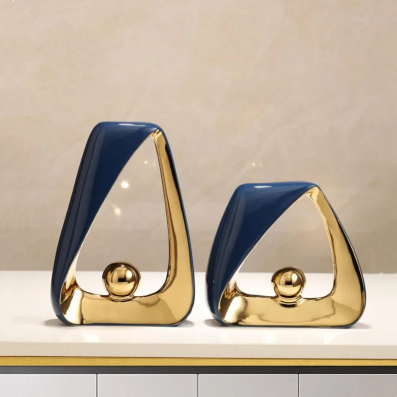 DecorBites™ Geometric Triangles Golden Ball Skeleton Sculpture: Abstract Home Decor Figurine