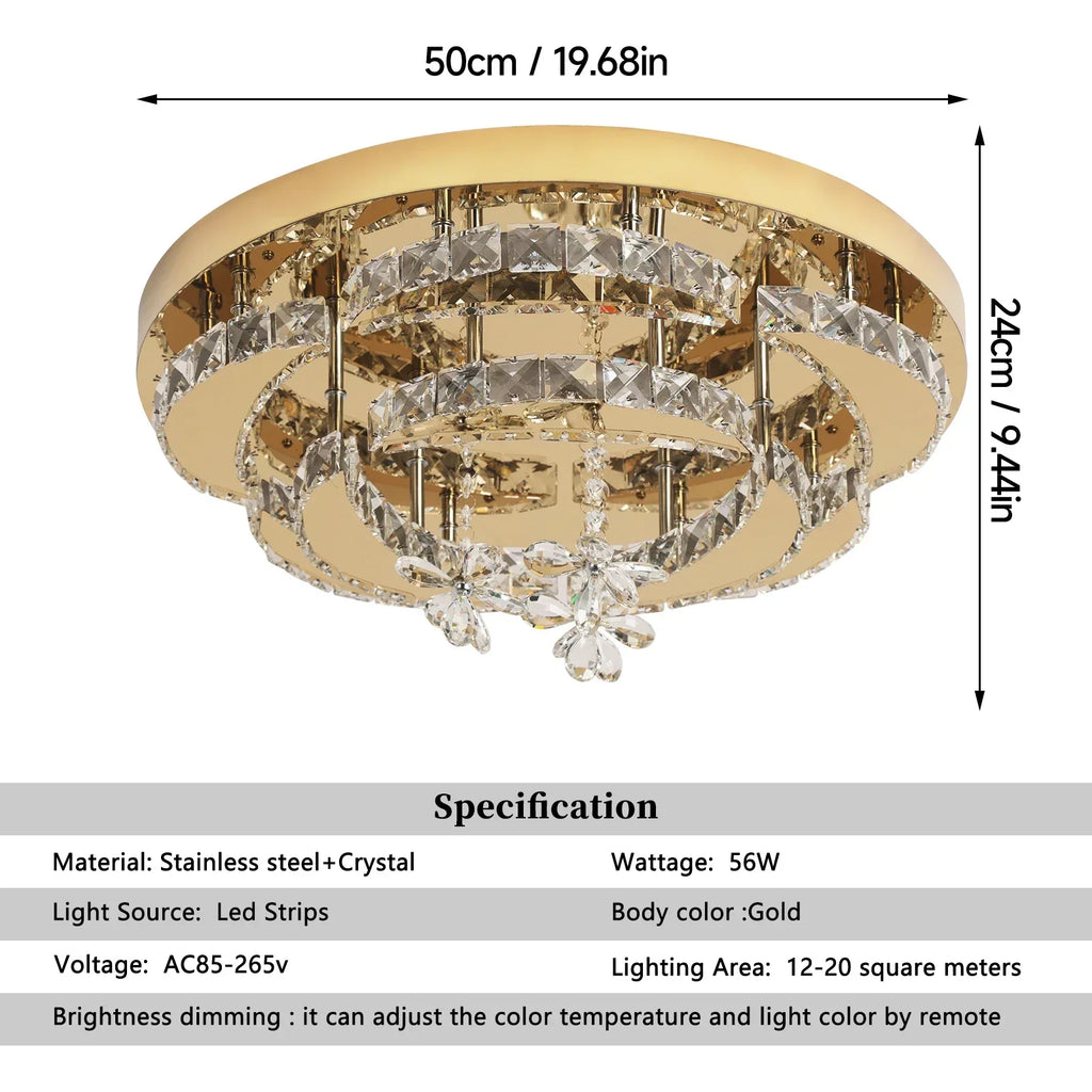 DecorBites™ Crystal Drop Chandelier Ceiling Light with RC Dimming for Modern Home Decor
