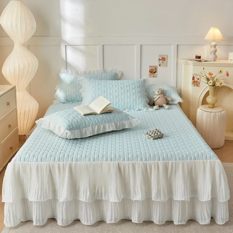 DecorBites™ Lace Ruffles Cooling Bed Skirt Set with Pillowcases