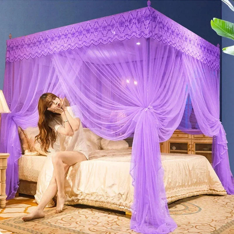 DecorBites™ Lace Mosquito Tent with Stainless Steel Bracket for Queen King Canopy Bed