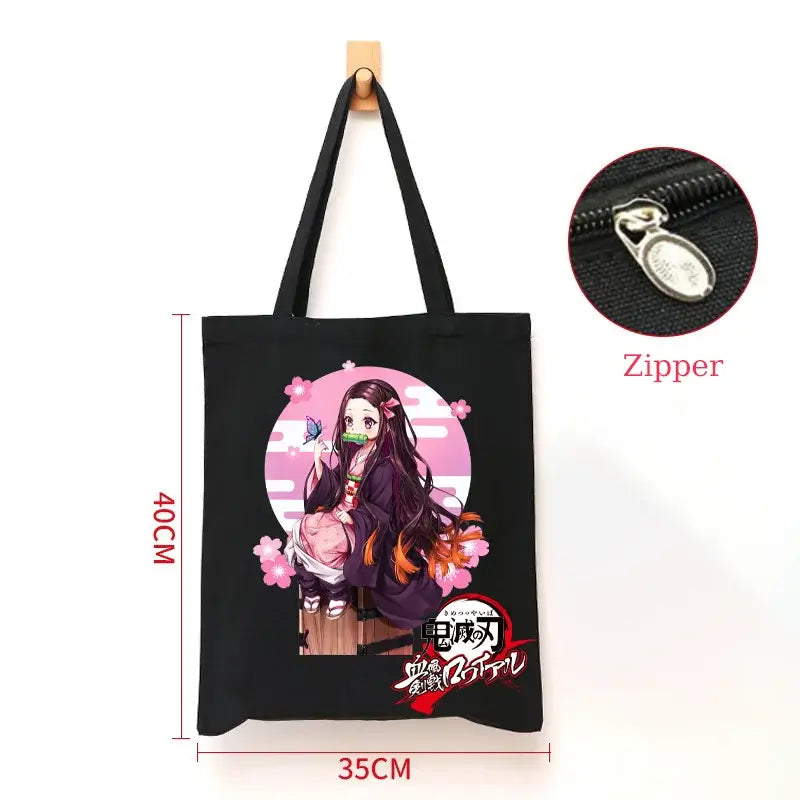 Demon Slayer Canvas Bag: Nezuko & Tanjiro Zipper Tote