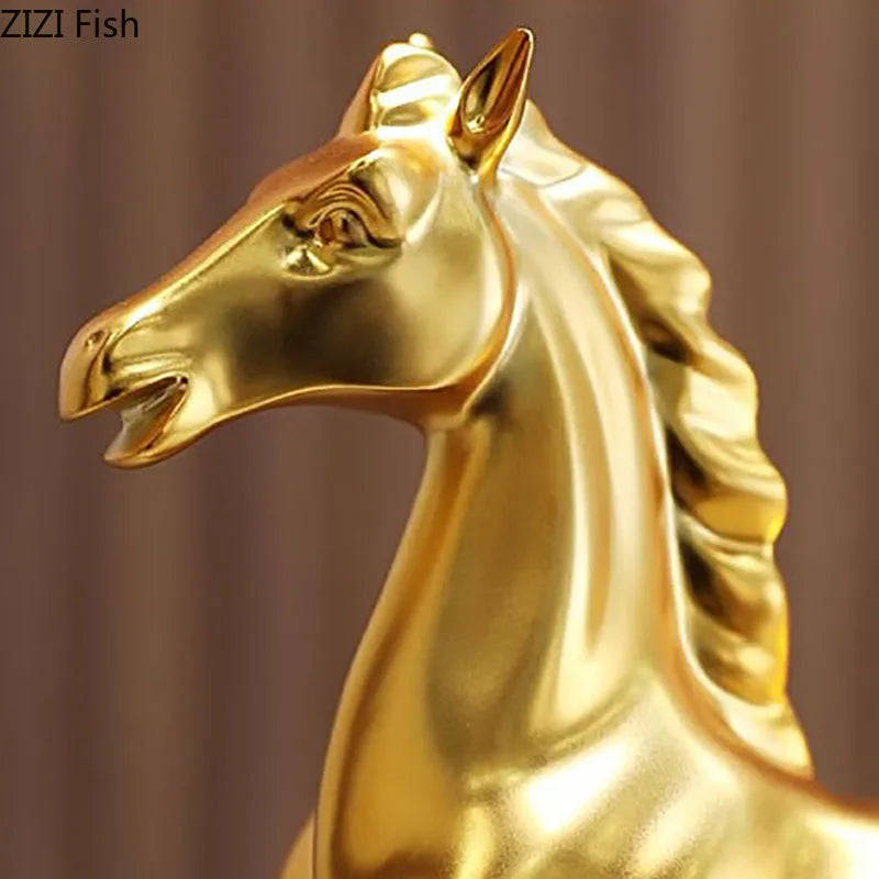 DecorBites™ Golden Horse Mascot Resin Statue Artwork for Aesthetic Room Decor