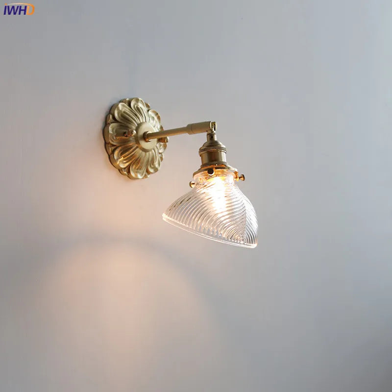 DecorBites™ Green Glass LED Wall Lamp with Copper Base for Bedroom Living Room