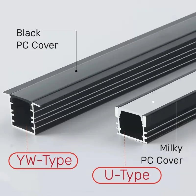 DecorBites™ LED Aluminum Profile Recessed U/YW-Shape Hidden Channel Milky Cover Bar Strip Light