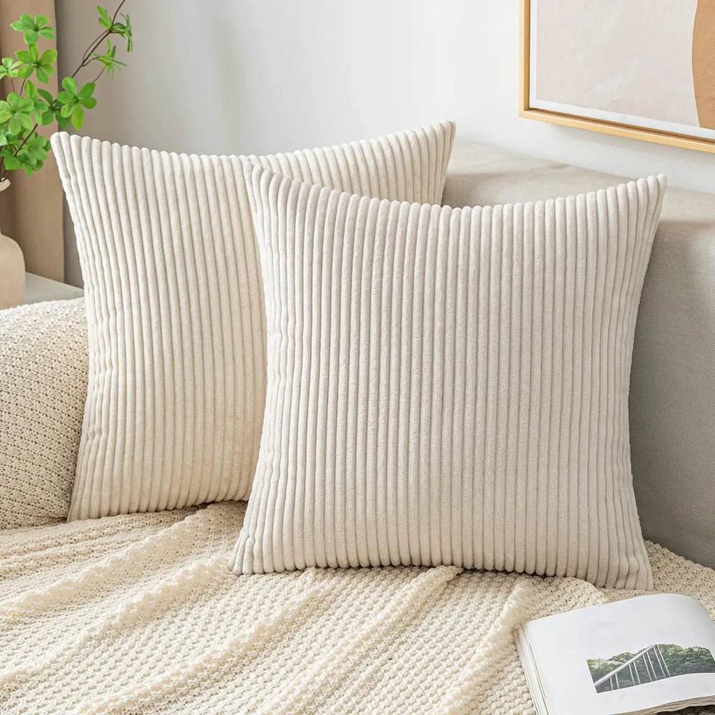DecorBites™ Corduroy Striped Throw Pillow Covers - Soft Decorative Cushion Cases