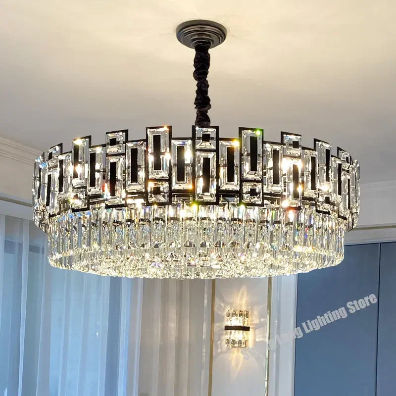 DecorBites™ Crystal LED Chandeliers Black Round Pendant Light for Living Room Dining Indoor Kitchen Bedroom