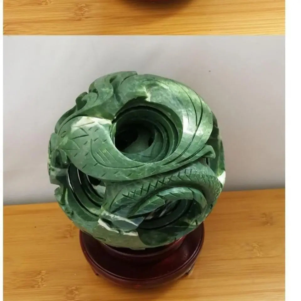 DecorBites™ Jade & Stone Dragon Phoenix Ball Set Feng Shui Decor