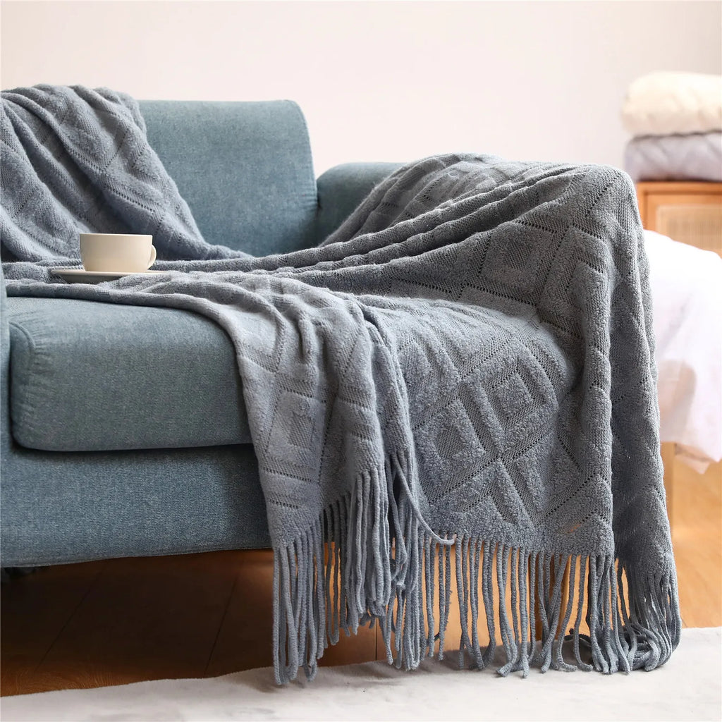 DecorBites™ Knitted Nordic Sofa Blanket - Soft Wool Blend Bed End Towel for Hotel Bedroom Decor