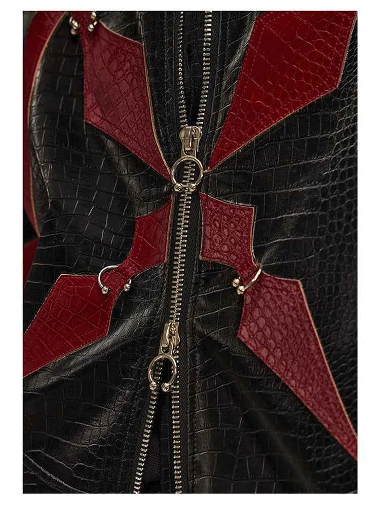 High Quality Crocodile Patchwork Pu Leather Coat Luxury Streetwear Men's Gothic Urban