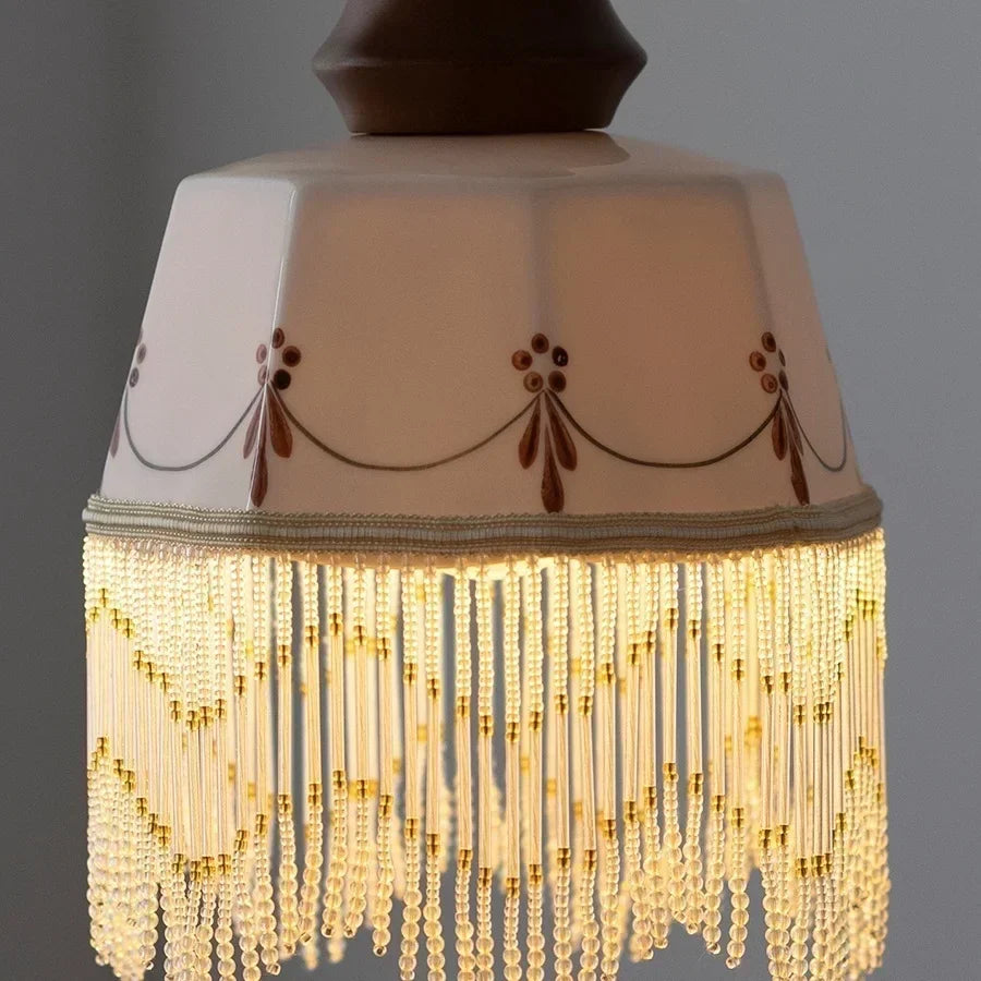 DecorBites™ Copper Wood LED Pendant Light: Ceramic Modern Tassel Hanging Lamp