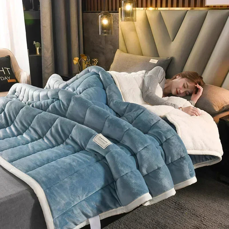 DecorBites™ Cozy 3-Layer Coral Fleece Blanket for Winter Bedding