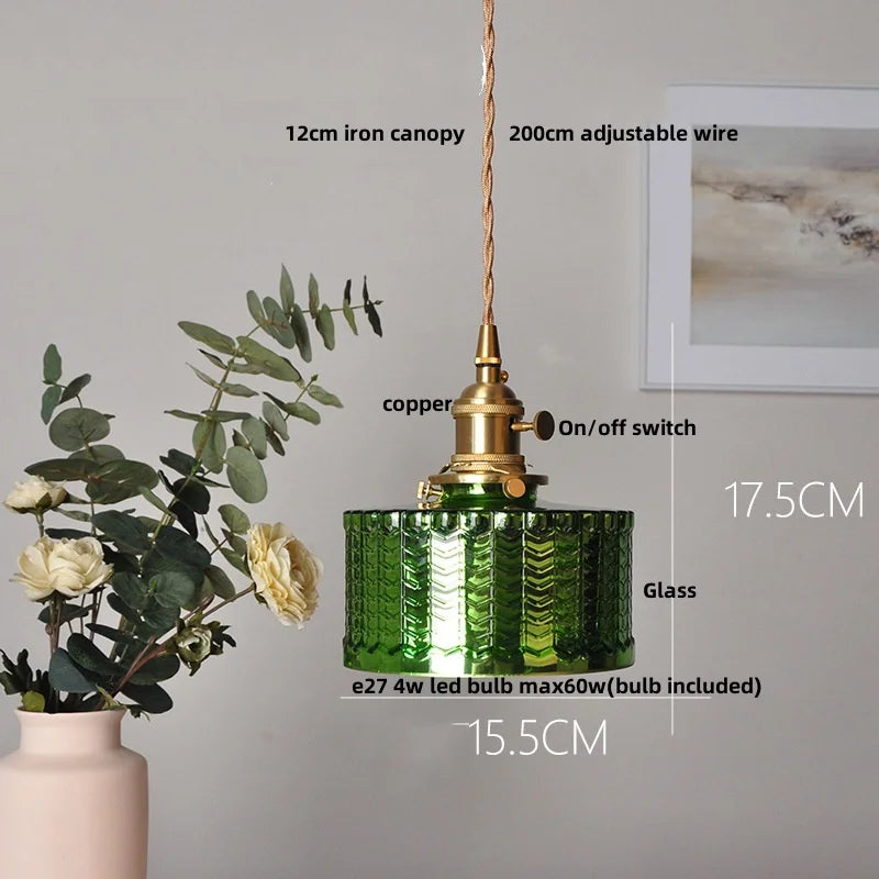 DecorBites™ Green Glass LED Pendant Light: Nordic Modern Hanging Lamp for Dining & Bedroom