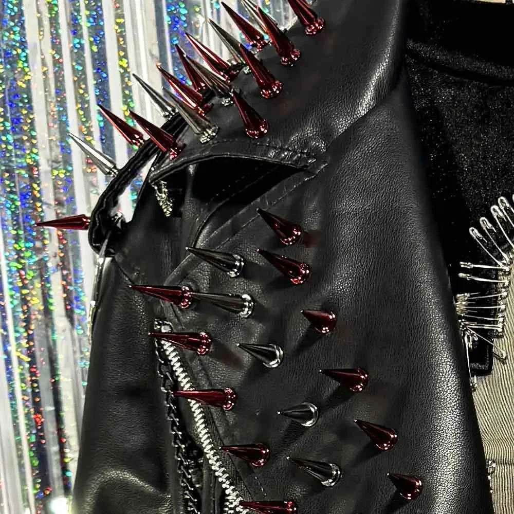 Women's PU Leather Skull Studded Jacket Vintage Hand Made Studded Rivet