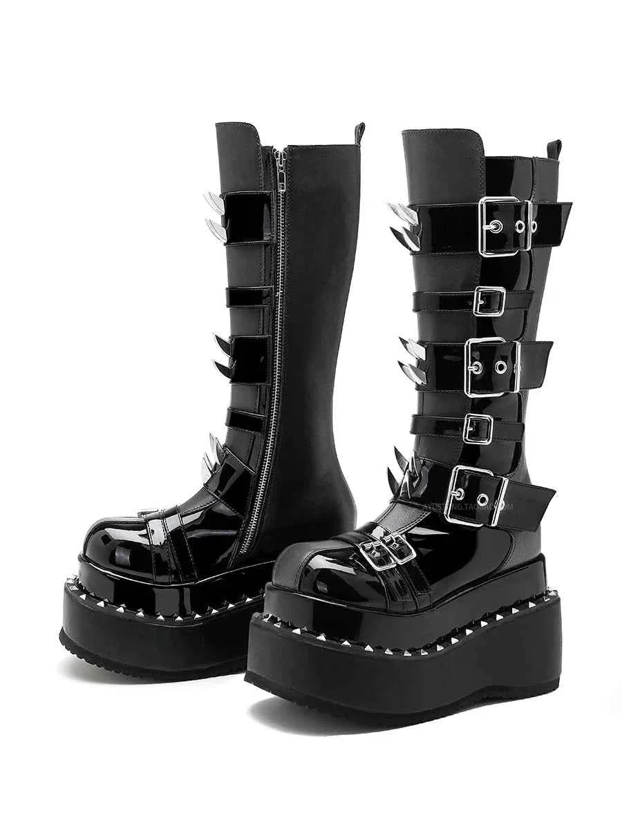 Spike Rivet Platform Motorcycle Boots Punk Style