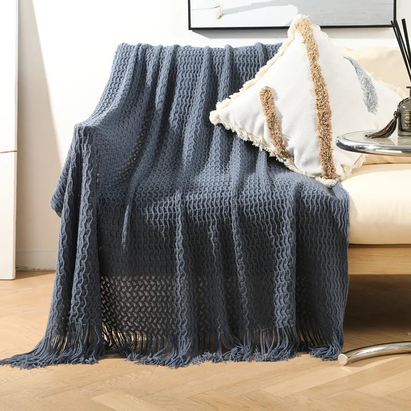 DecorBites™ Geometric Knit Sofa Blanket with Tassel - Dust-Proof Bedspread and Leisure Throw