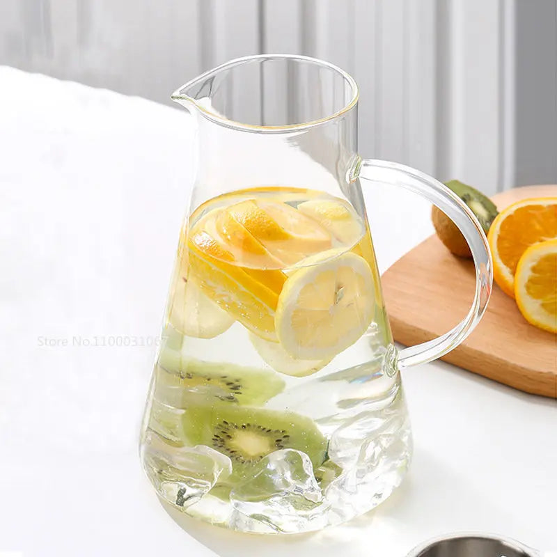 DecorBites™ Glass Pitcher - Large Heat-Resistant Borosilicate Jug with Stainless Steel Lid