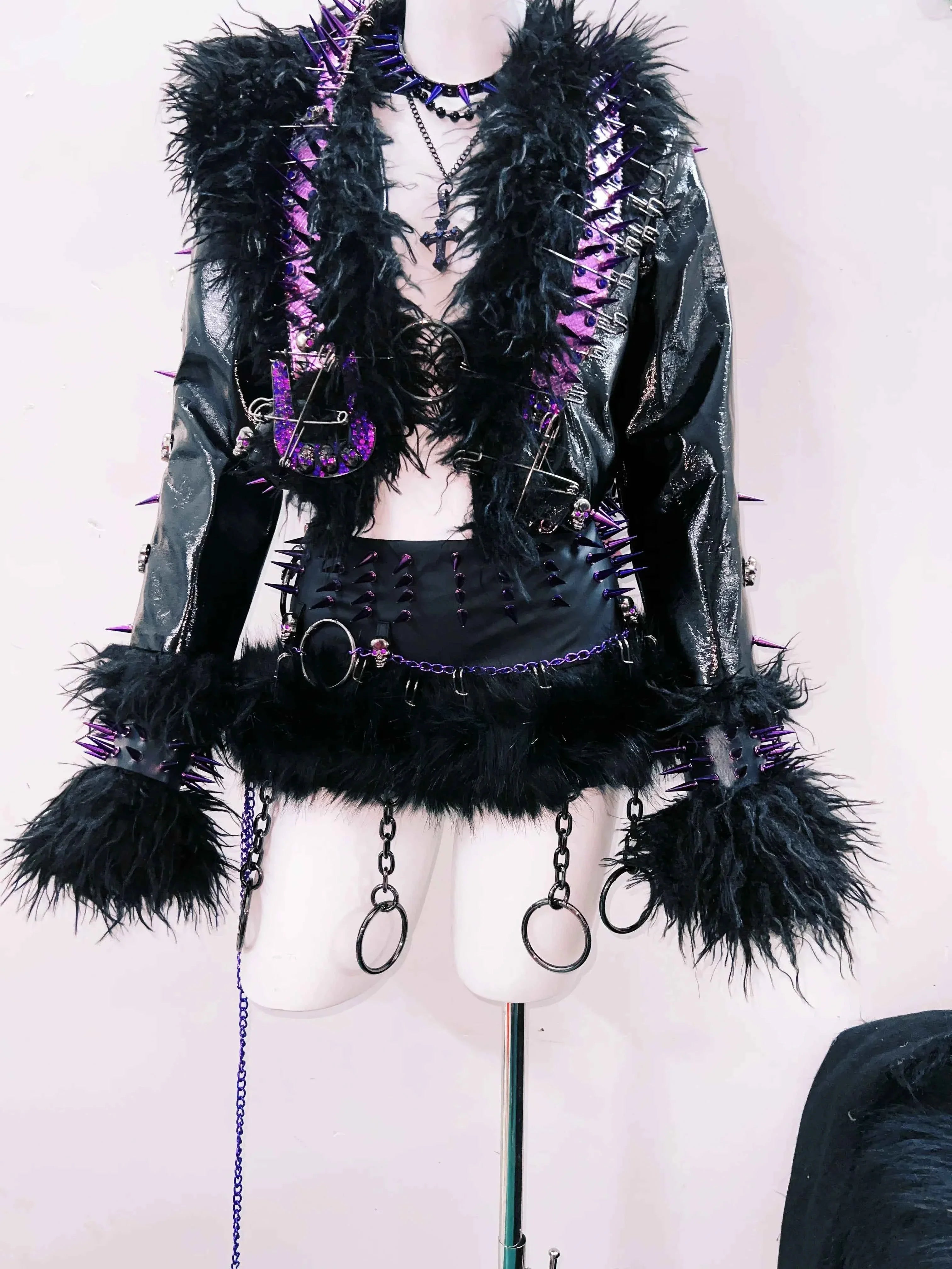 Women's Rivet Leather jacket Skull Leather jacket Gothic Leather jacket