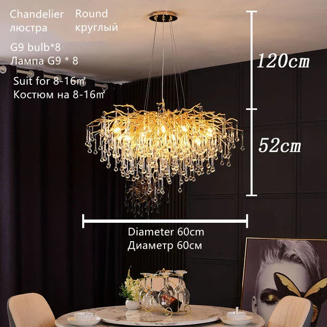 DecorBites™ Crystal Water Drop Chandelier – Luxury Ceiling Light for Hotels, Restaurants, Villas