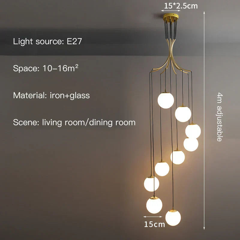 DecorBites™ Glass Ball LED Chandelier, Modern Minimalist Loft Villa Staircase Decor