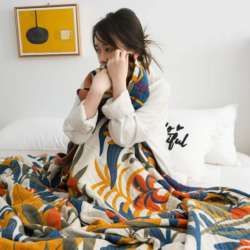 DecorBites™ Cotton Summer Throw Blanket – Breathable & Soft Nordic Quilt