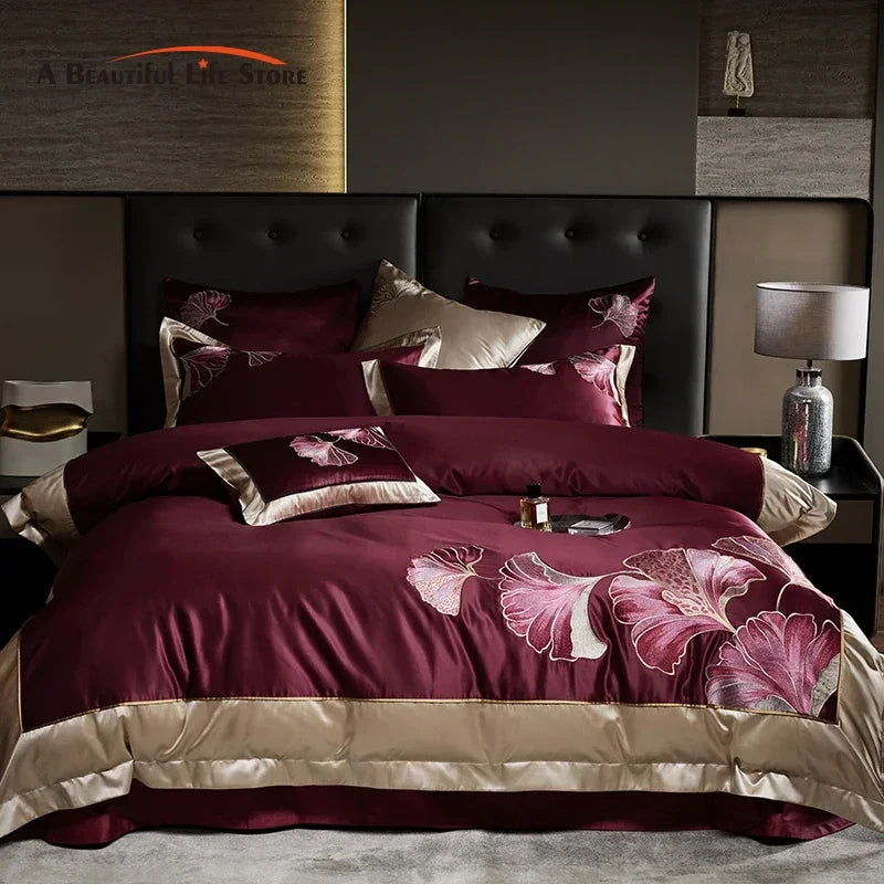 DecorBites™ Ginkgo Biloba Embroidery 1000TC Egyptian Cotton Bedding Set