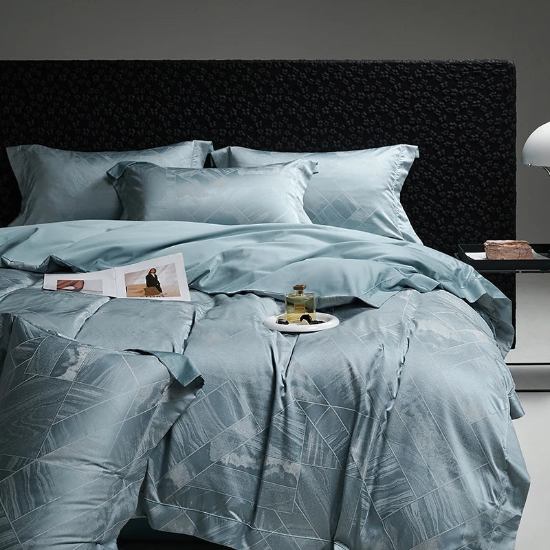 DecorBites™ High Quality Brocade Jacquard Cotton Luxury Bedding Set: 1 Duvet, 1 Sheet, 2 Pillowcases