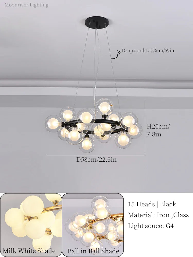 DecorBites™ Glass Ball LED Chandelier Modern Pendant Light for Home Decor