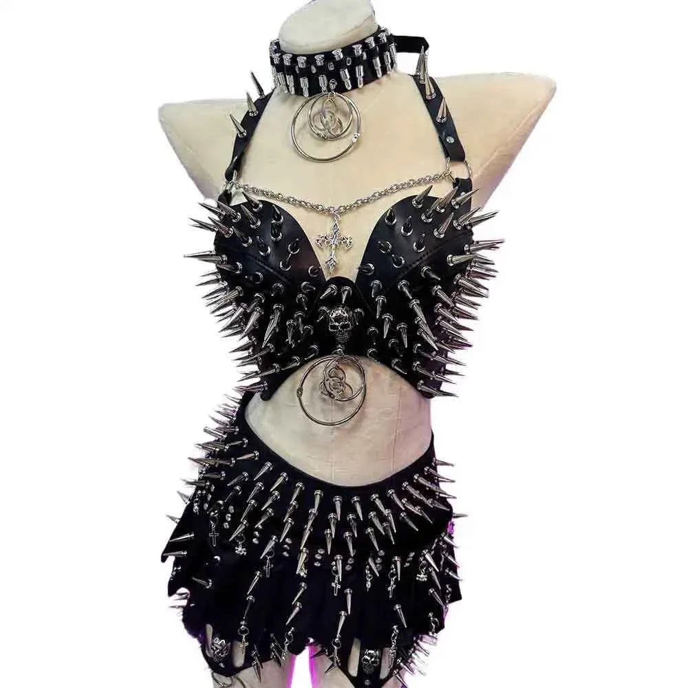 Y2K Gothic Skirt Set w Spikes