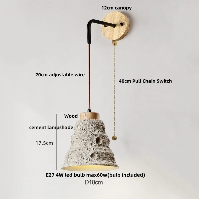 DecorBites™ Japanese Style LED Wall Light Cement Bedside Lamp with Pull Chain Switch