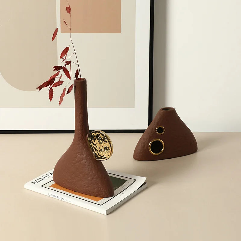 DecorBites™ Geometric Triangle Ceramic Vase Flower Arrangement Home Decoration Art