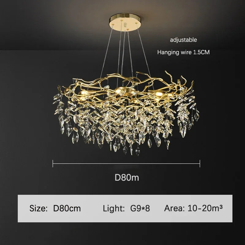 DecorBites™ Golden Branch Ceiling Crystal Chandelier for Bedroom Living Room Lighting