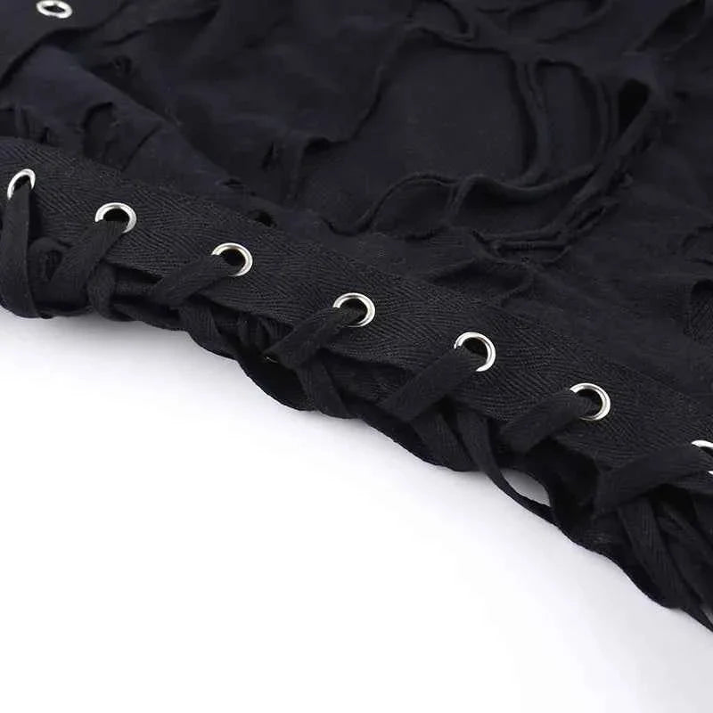 Gothic Crop Top T-Shirt for Women Sexy Fishnet Backless Steampunk