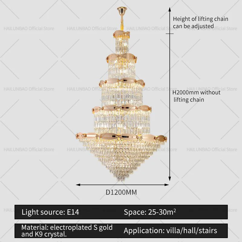 DecorBites™ Grand Hall Crystal Chandelier Spiral Staircase Post-Modern Light Luxury Lighting