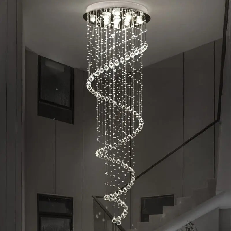DecorBites™ Crystal Staircase Chandelier Light Fixture | Luxury Hotel Villa Bedroom Hanging Lamp